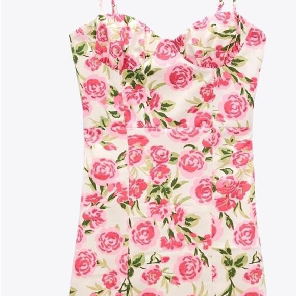 Zara Red and Pink Spaghetti Strap Corset Mini Dress - Picture 10 of 12